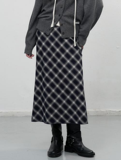 빈티지 체크 롱 스커트 [NAVY] / WBE3L13506