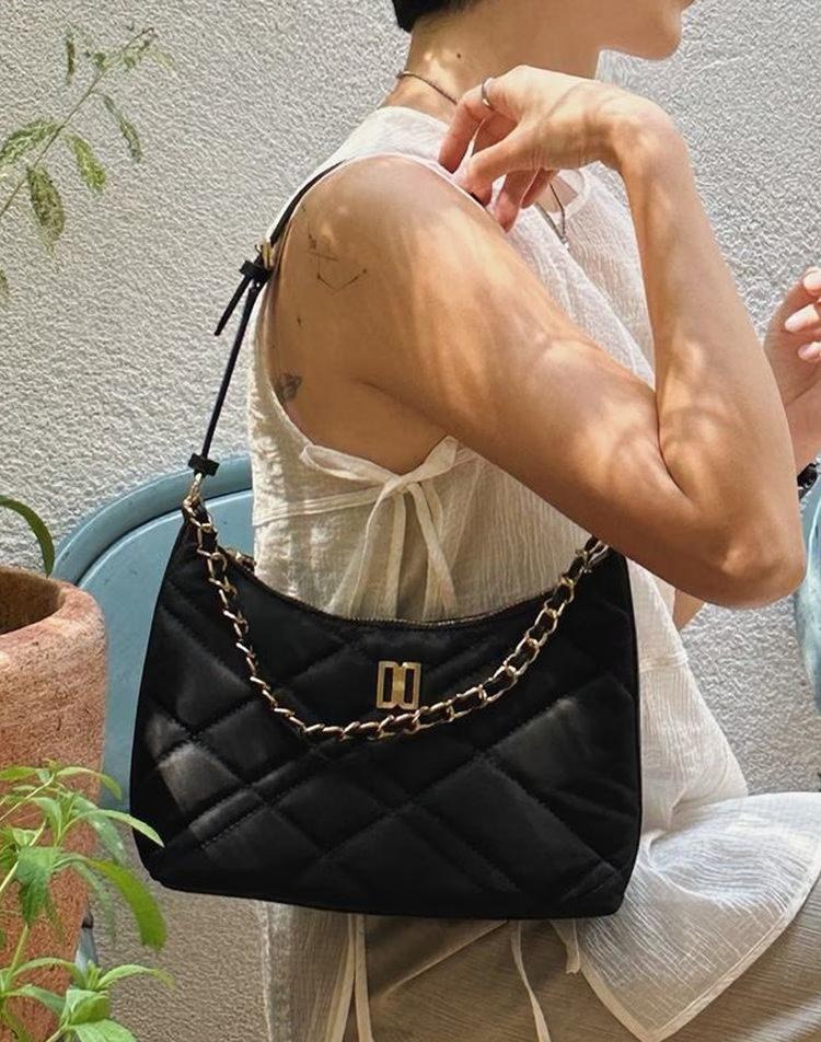 [LF몰단독특가][DD CHECKER] 블랙 체크퀼팅 나일론 숄더 겸 크로스백