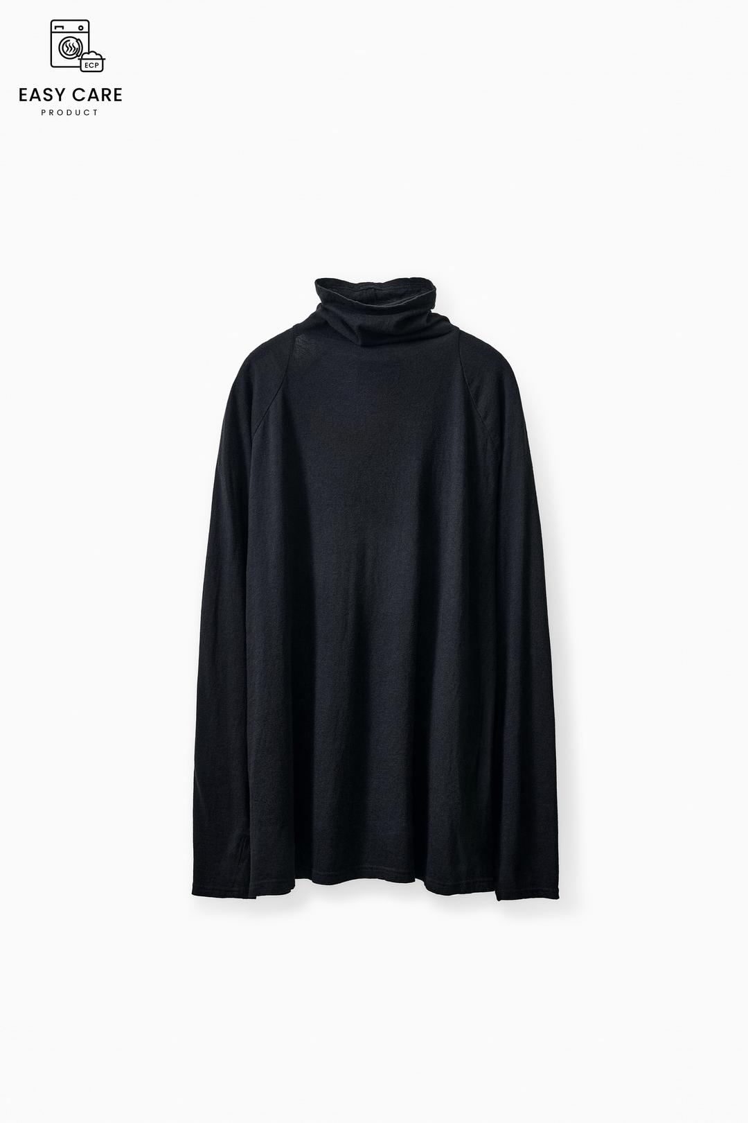 CASHMERE SUPIMA COTTON FINGER HOLE MOCK NECK DARK NAVY (INNER TYPE / EASY CARE)