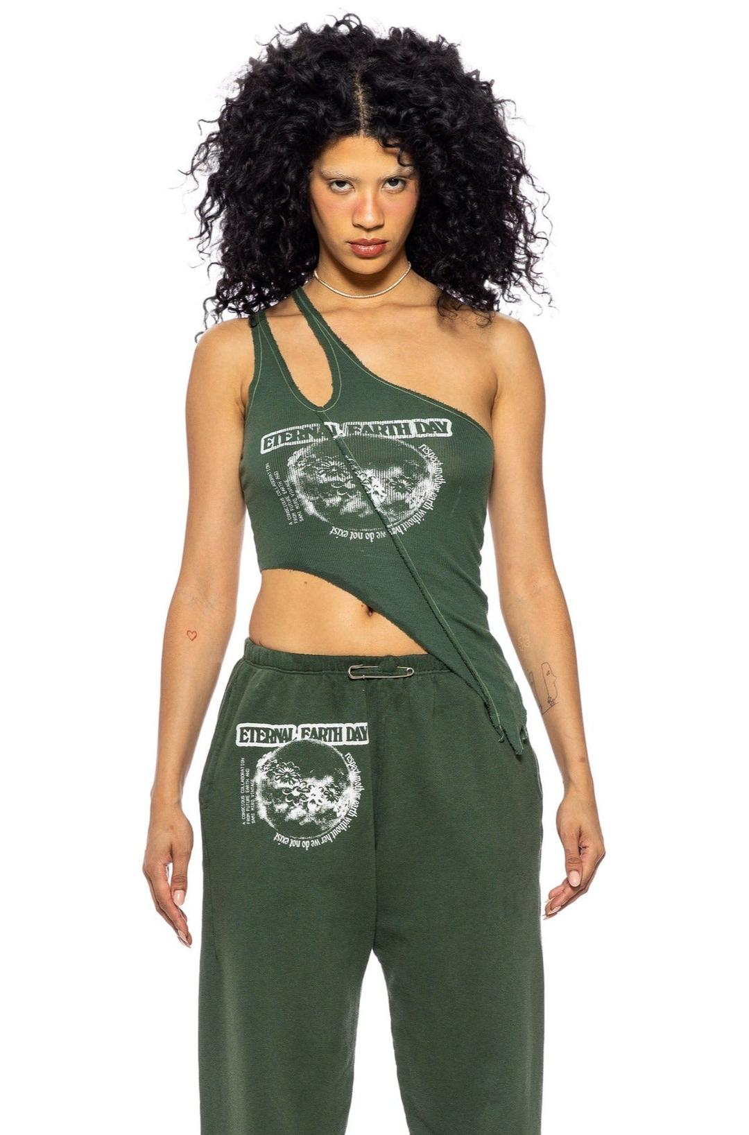 SMV x FE ASYMMETRIC ONE SHOULDER TANK IN KOMBU RIB - XS