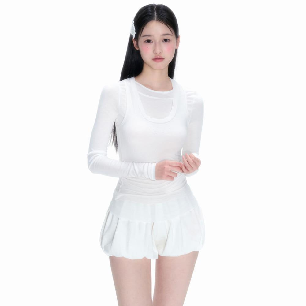 NECY STUDIO 티셔츠 서스펜더 슈트 투피스 세트 레이어드 디자인 화이트 탑