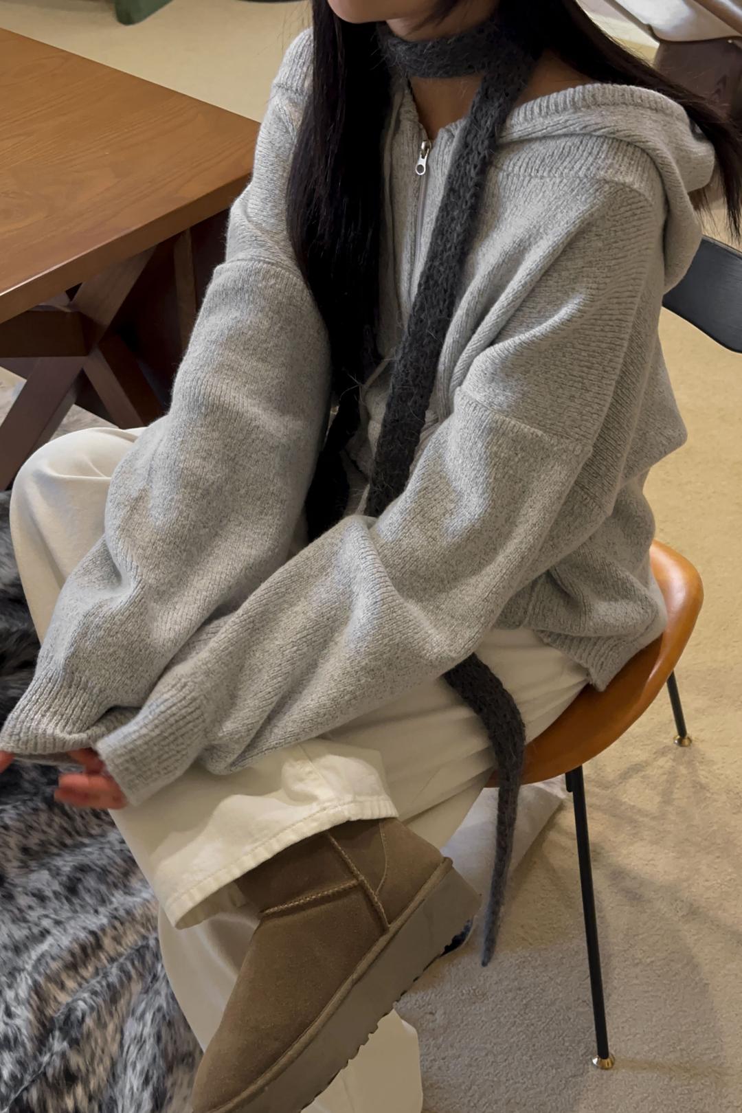 BOKASHI KNIT HOOD ZIPUP