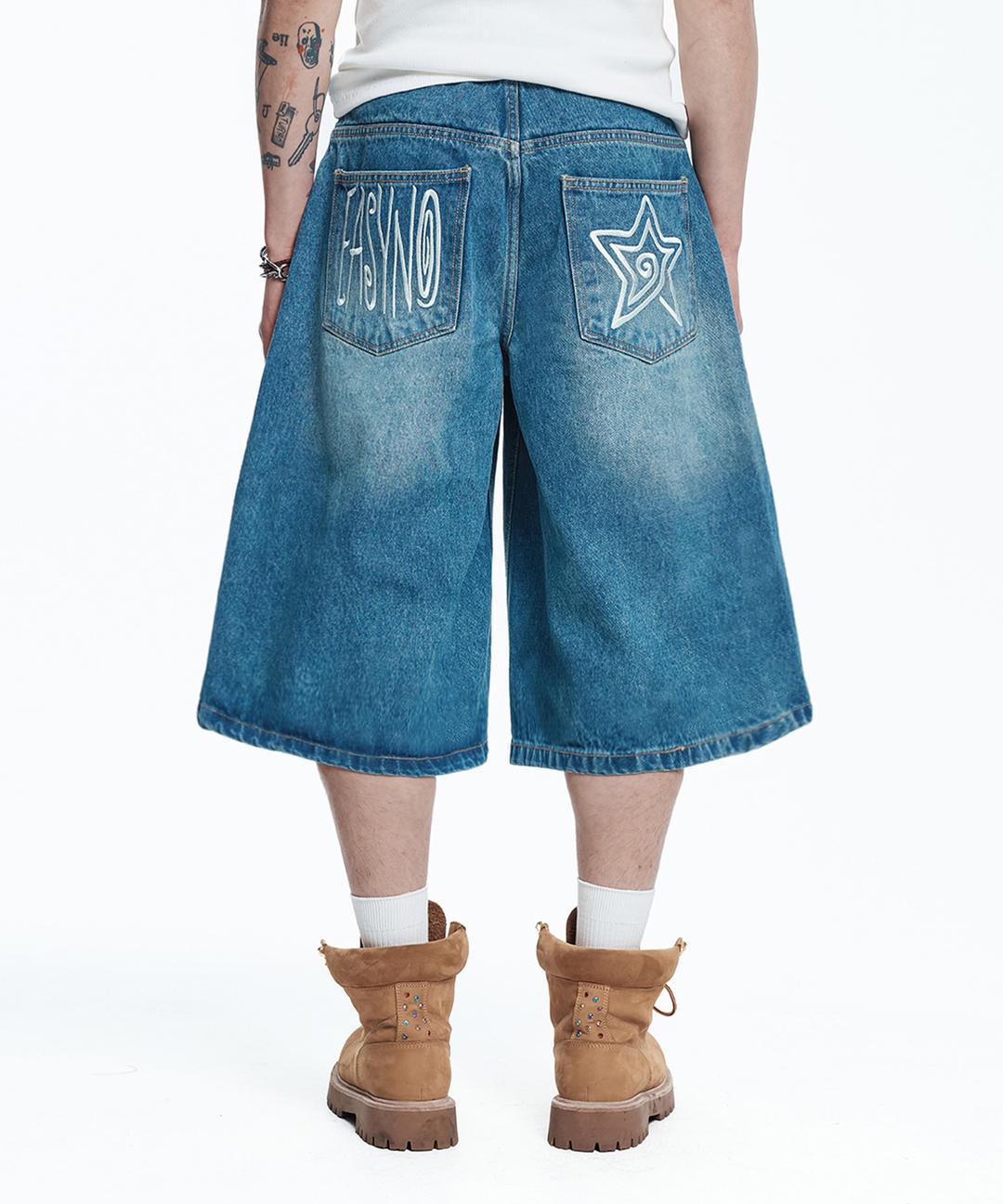 스타 8부 데님 버뮤다팬츠 - 딥블루