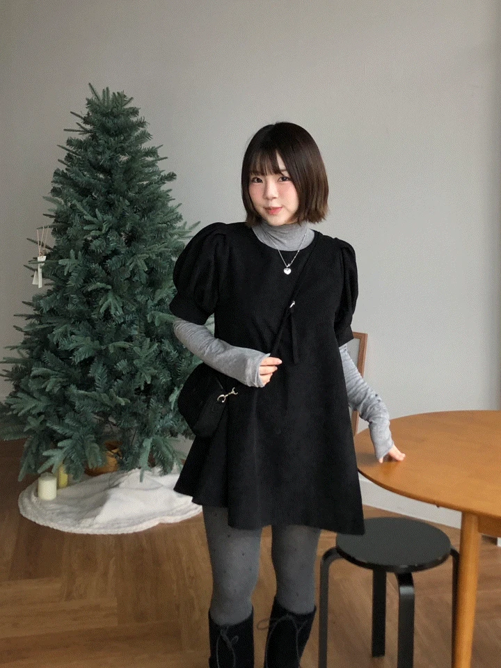 타니 골덴 핀턱 퍼프 플레어 미니 원피스 (3 color)