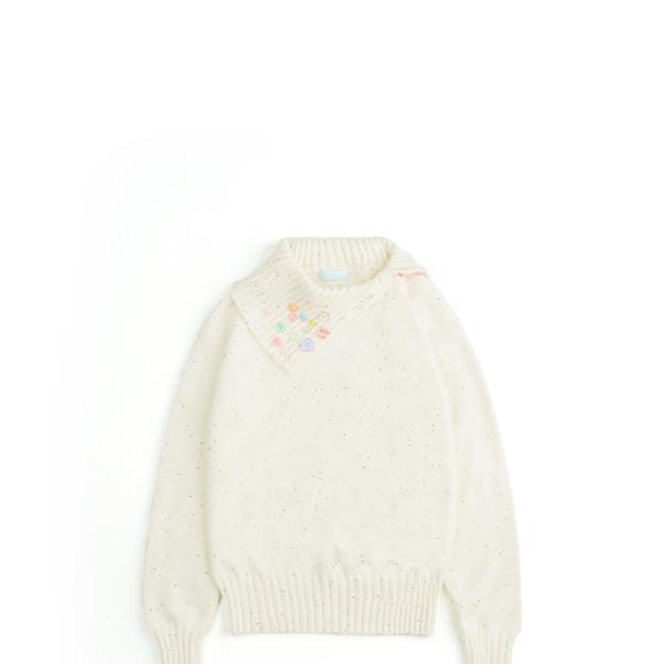 Colorful Button-Down Slit Turtleneck Knit (Off-White)