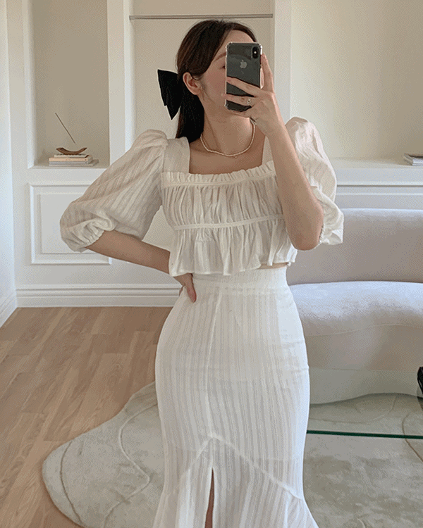 [무료배송][set가능!]로망 스퀘어 퍼프 프릴 캉캉 블라우스 2color(여름까지쭉 - 🖤)