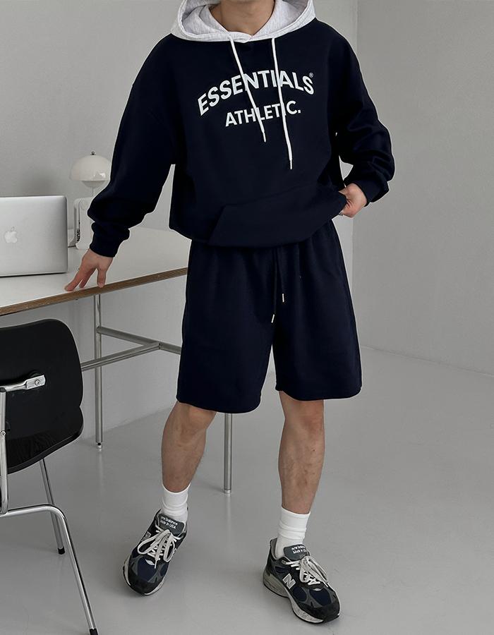 모어 트레이닝 셋업 ESSENTIALS 배색 후드티 (4Color)