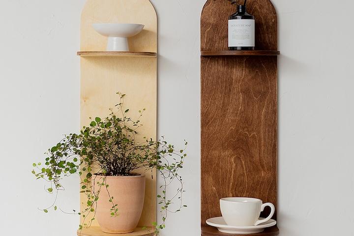 아치형 우드 슬림 벽걸이 2단 선반