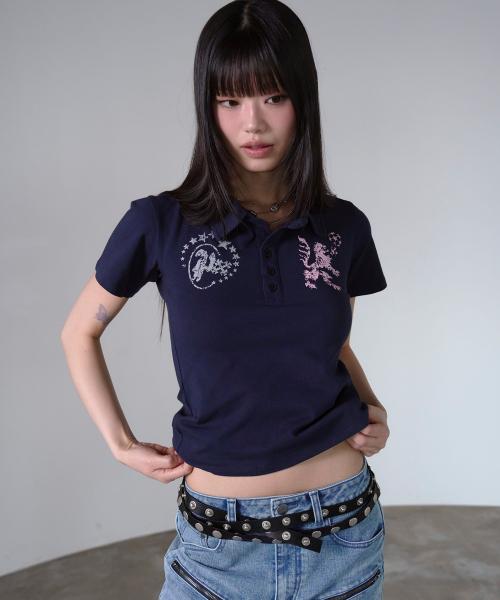 LOGO EMBLEM PIQUE POLO SHIRT NAVY