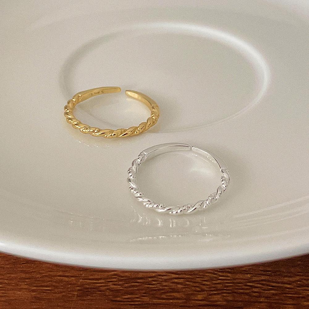 실버 925 플랫 로프 오픈 반지 (2color)