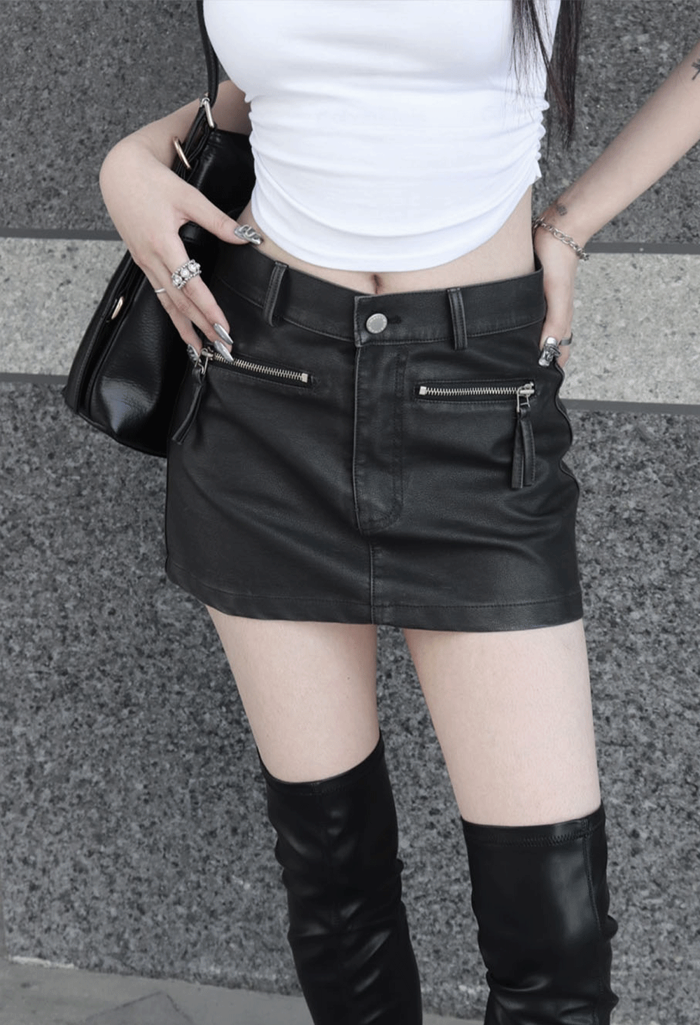 y2k leather mini skirt