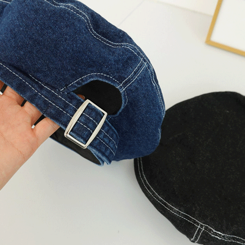 데님 심플 베이직 뒷트임 둘레조절 스트랩 베레모 2colors 빵모자