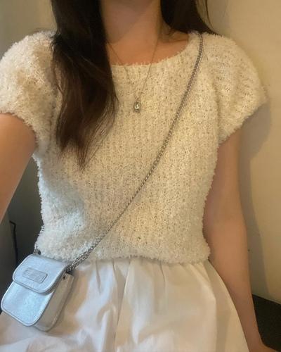 (당일발송/아이보리,베이지)부클 퍼프 라운드 크롭 반팔 니트(3color)