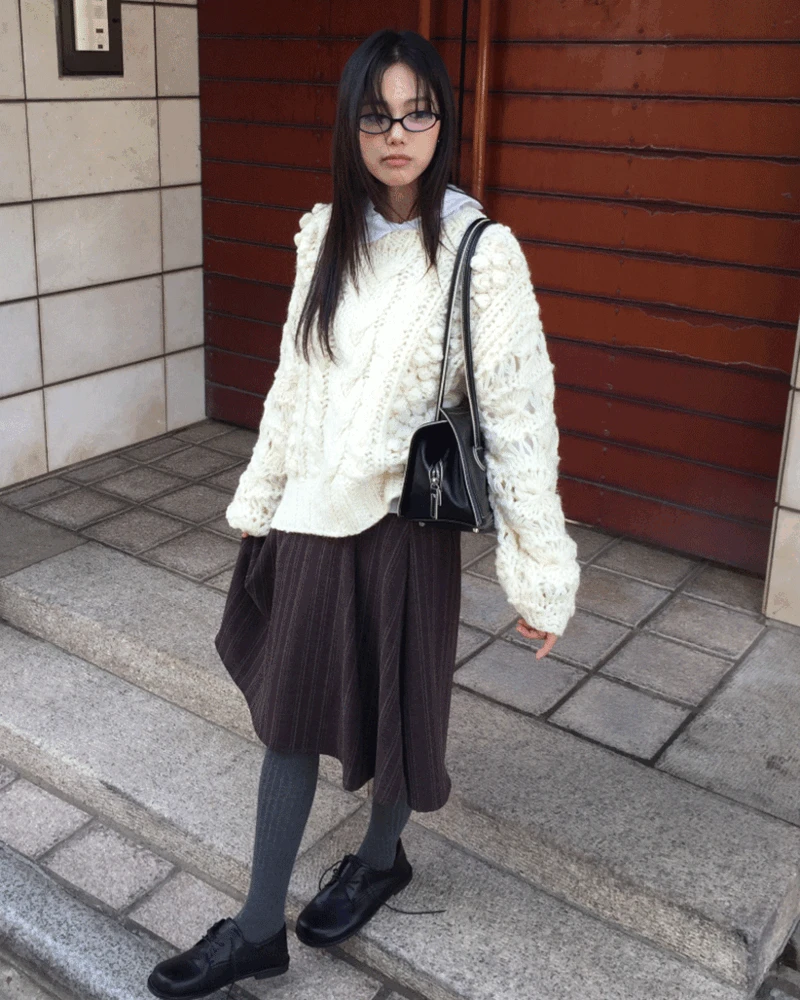 레이블 미디 스커트 (2color)