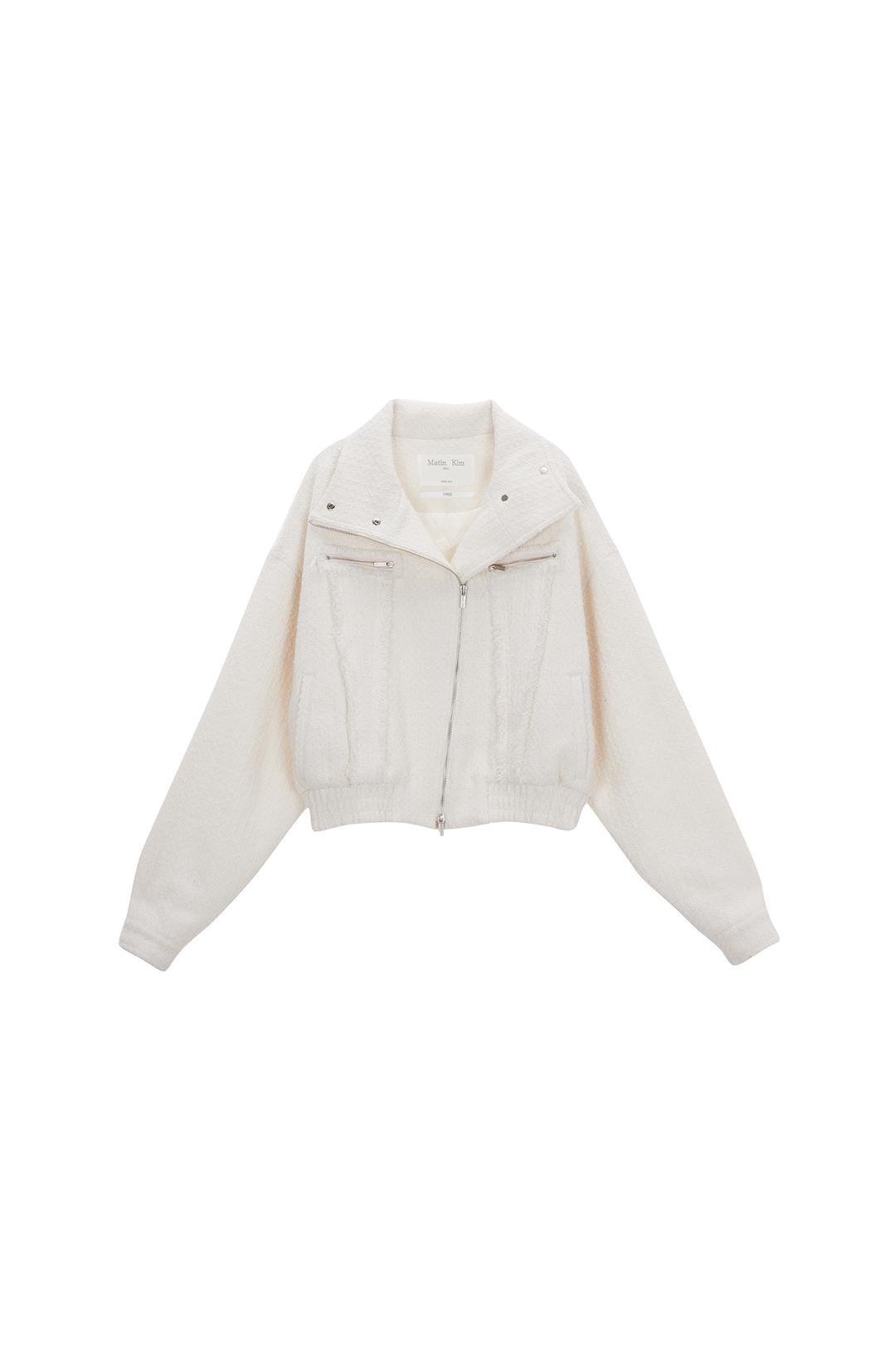 TWEED HIGH NECK BALLOON JUMPER IN IVORY