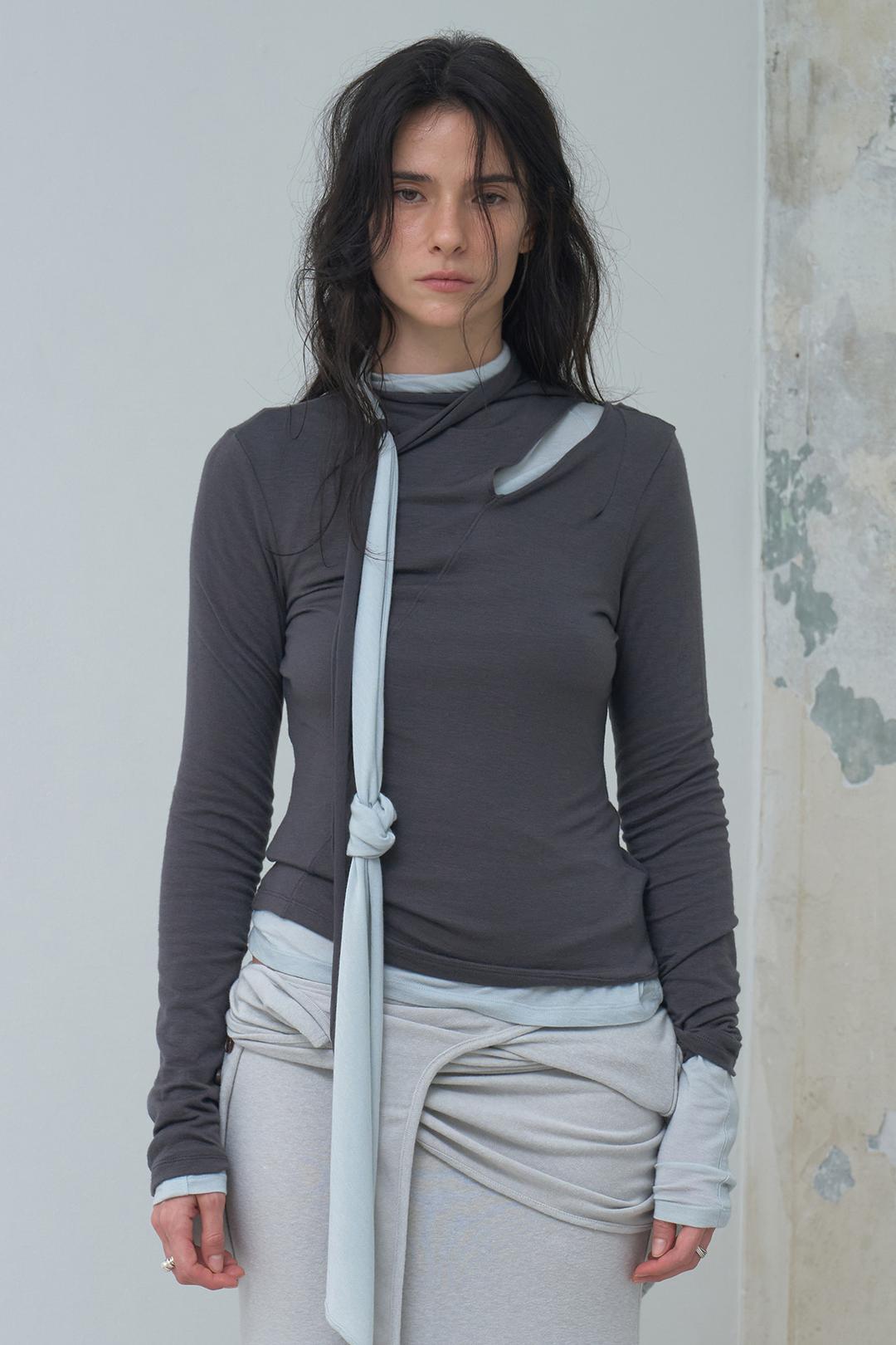 Asymmetric Wool Scarf neck Top