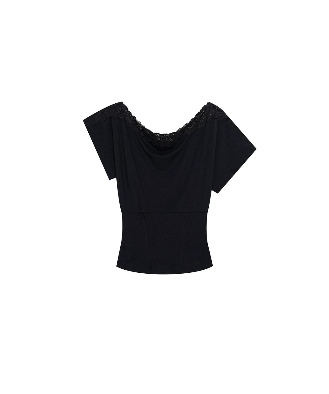 Lace One Shoulder Corset Tee Black