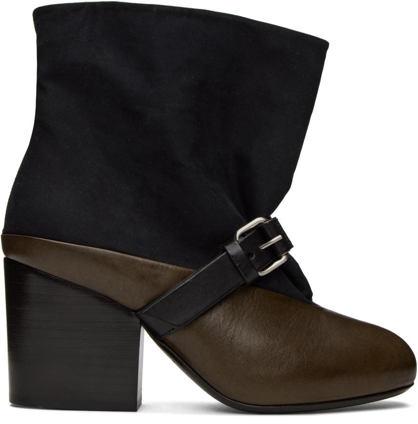 Black & Brown Pin-Buckle Boots