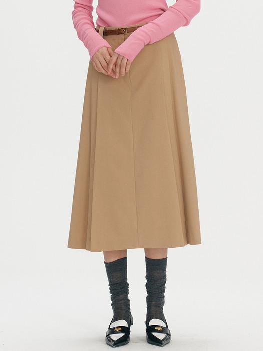 Side pleated midi skirt - Camel beige