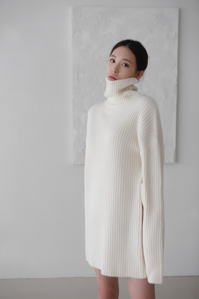 페이퍼문 터틀넥 골지 니트 미니 원피스 6color