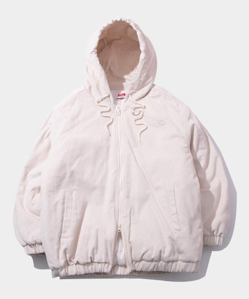 썸플레이스(SOME PLACE)  후드 벌룬 코듀로이 헤링턴 퀄팅 투웨이 코튼 패딩 [아이보리] - 사이즈 & 후기 | 무신사