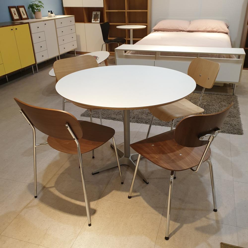 오노홈 레오 원형 실버엣지 테이블 자작엣지   화이트 원형식탁 2인용 4인용식탁