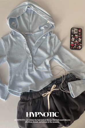 히프나틱 [MADE:자체제작]골지 버튼 후드 티셔츠