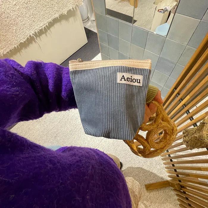 Aeiou Basic Pouch (M size) Tiny Whale Blue Corduroy