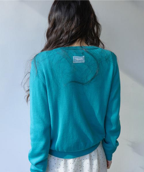 에센셜 라운드 니트 가디건 틸 블루