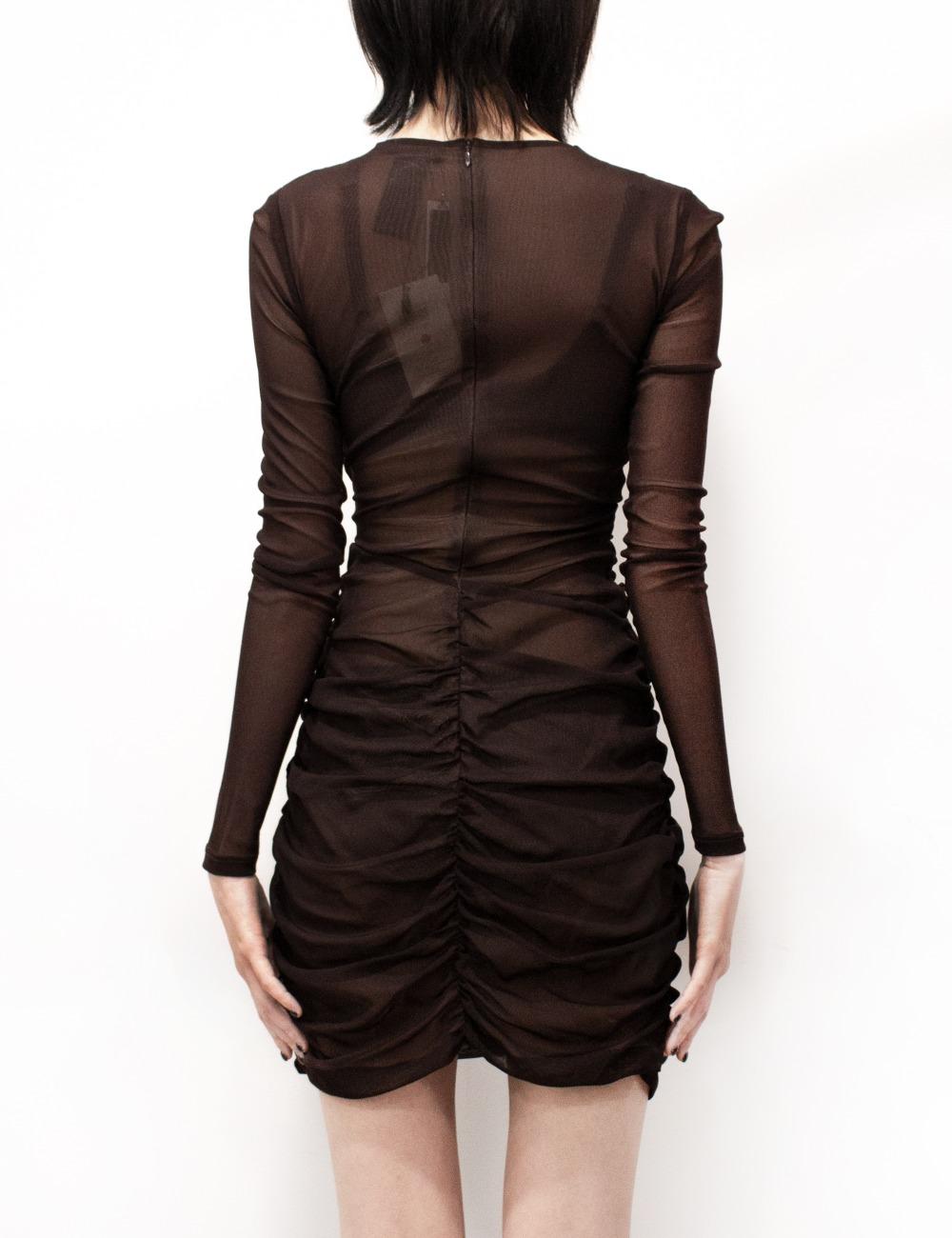 WRAPPED LONG SLEEVE MINI DRESS_BROWN