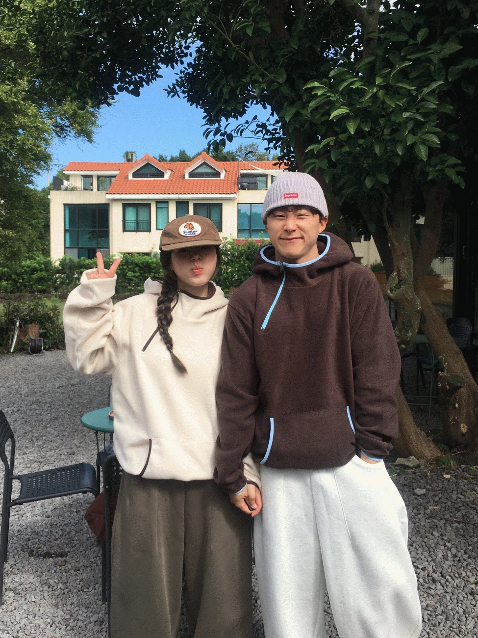 [남녀공용/커플룩시밀러룩] 배색 사선라인 후드 후리스 아노락(4color) 플리스 캠핑룩 여행룩 삿포로 러닝코어 러닝