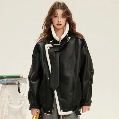 [2색] 윈터 시크 바이커 플리스 카라 숏 무스탕 자켓