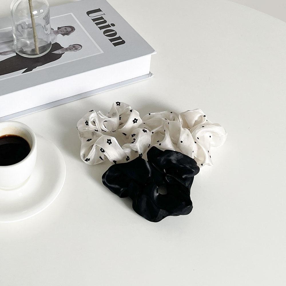 [무배] 쉬폰 블랙&화이트 패턴 스크런치 곱창밴드 3color 1set