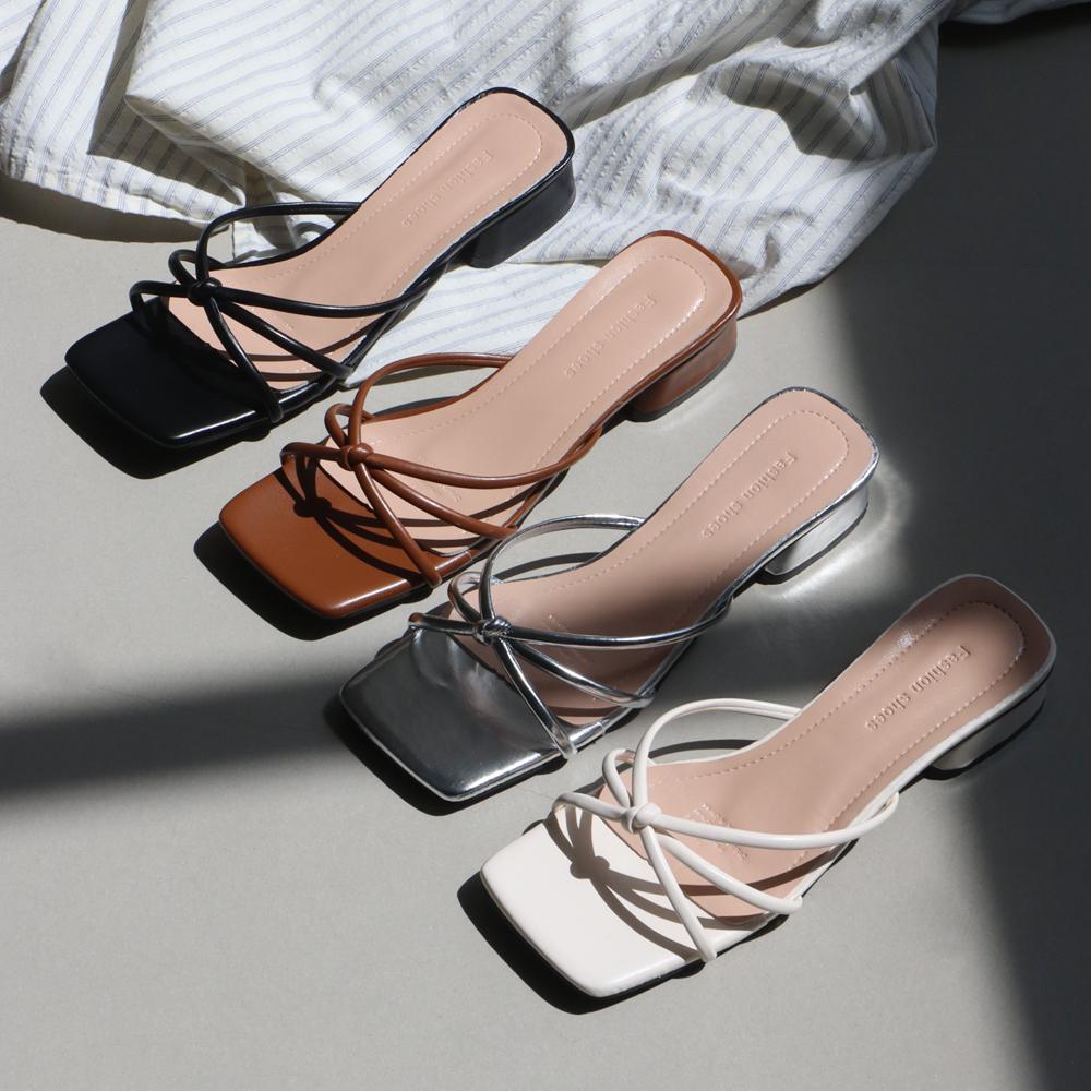 슈아떼 [당일발송] 미니멜 스퀘어토 꼬임 스트랩 샌들 뮬 슬리퍼 3cm