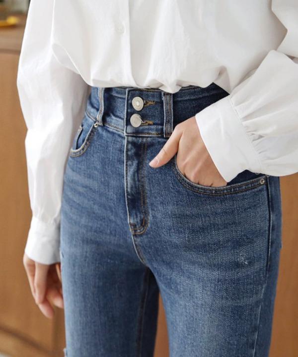 S-3XL 셀빈 투버튼 히든밴딩 일자 스판 데님팬츠