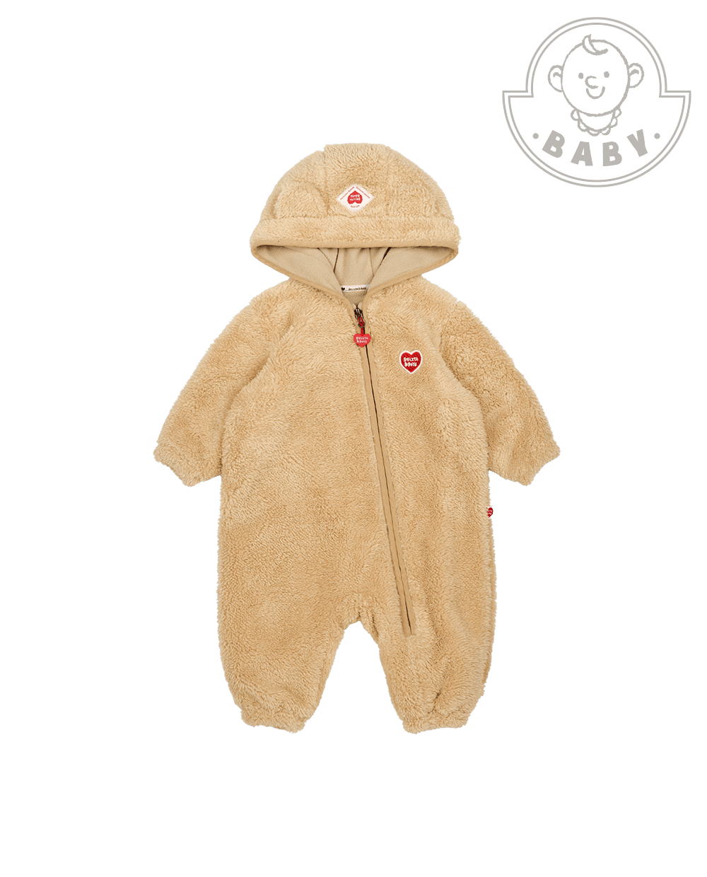 BABY Beige Bear Fur Hooded Jumpsuit