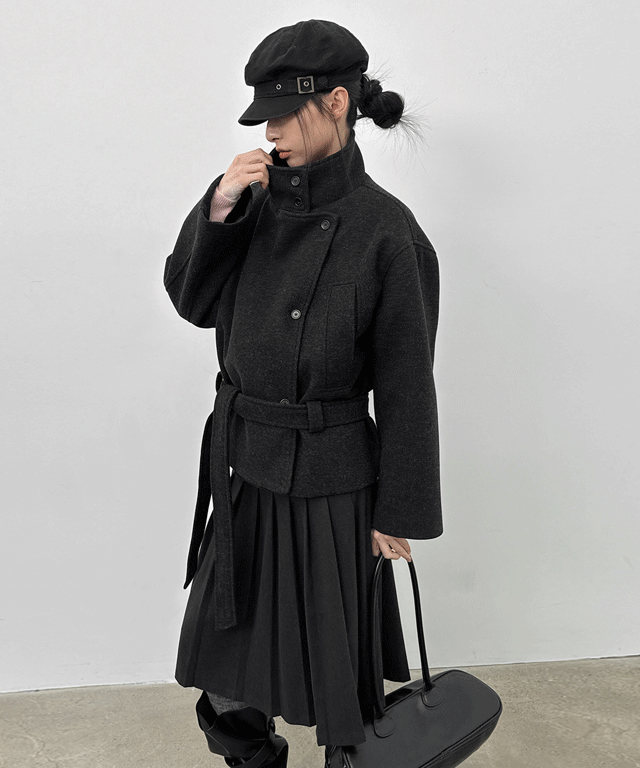 블랙업 제오니 하이넥 하프코트 (울 31%)