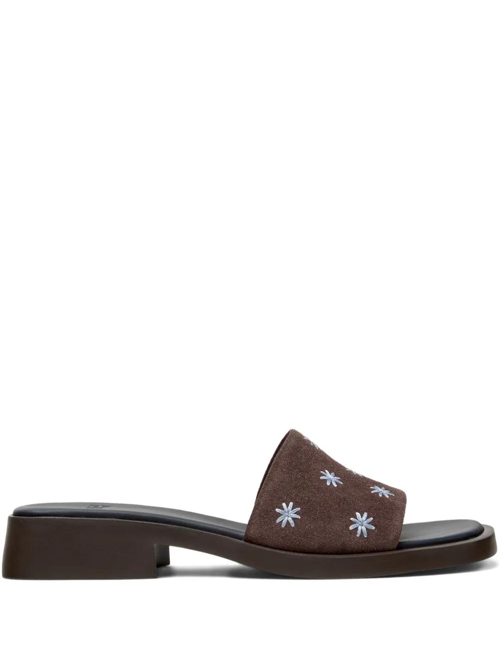 Camper Flower Suede Dana Sandals | Brown | FARFETCH