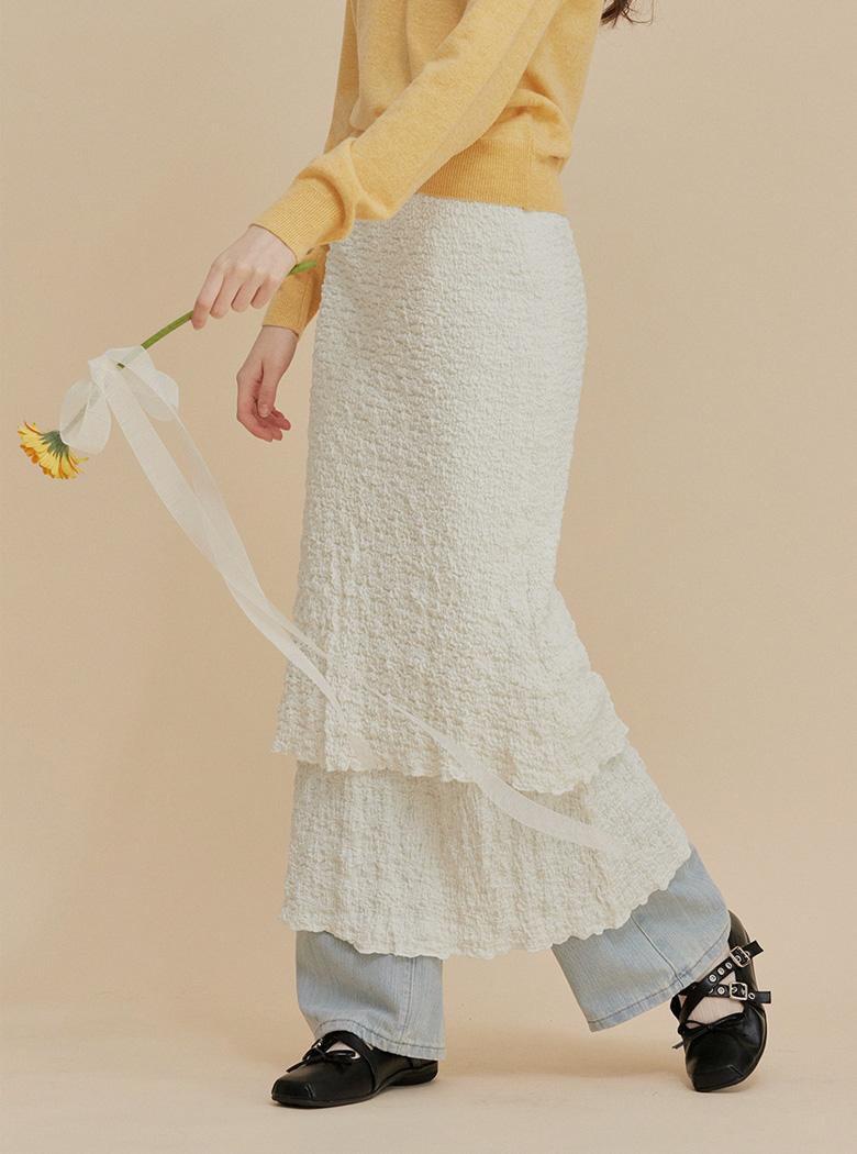 [송수이착용] 네오즈 레이어드 셔링 롱 스커트