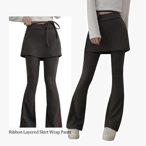 더핑크 [유니크/발레코어]딘스 스트랩 리본 레이어드 레깅스 스커트 랩팬츠(2color)