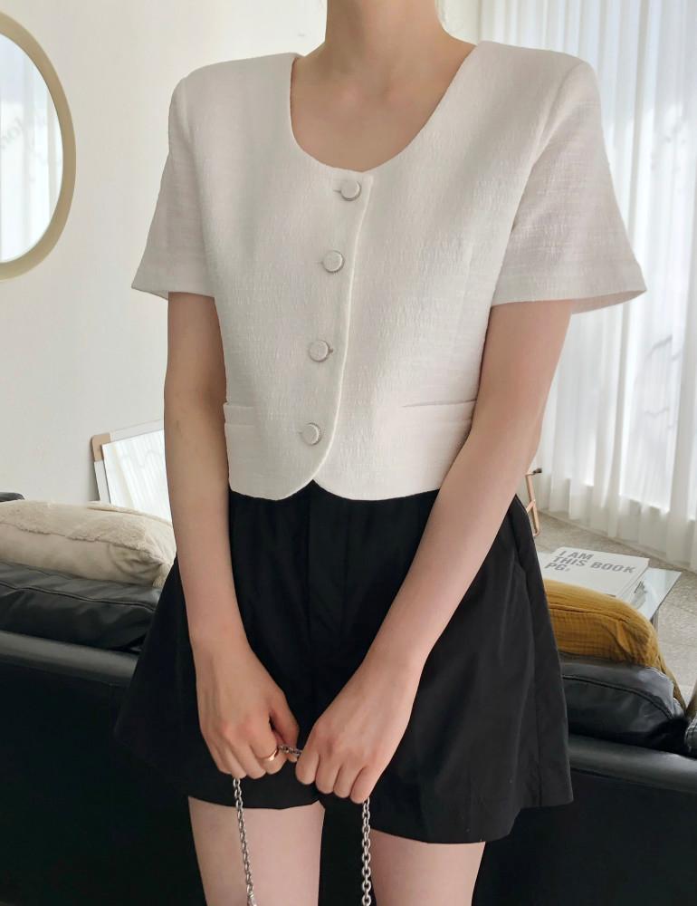 miel 미엘 유넥 트위드 반팔 자켓(2color)