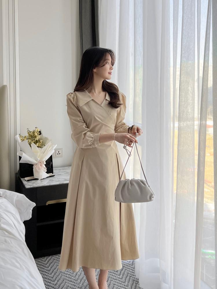 모이 카라 랩 코튼 원피스 4color