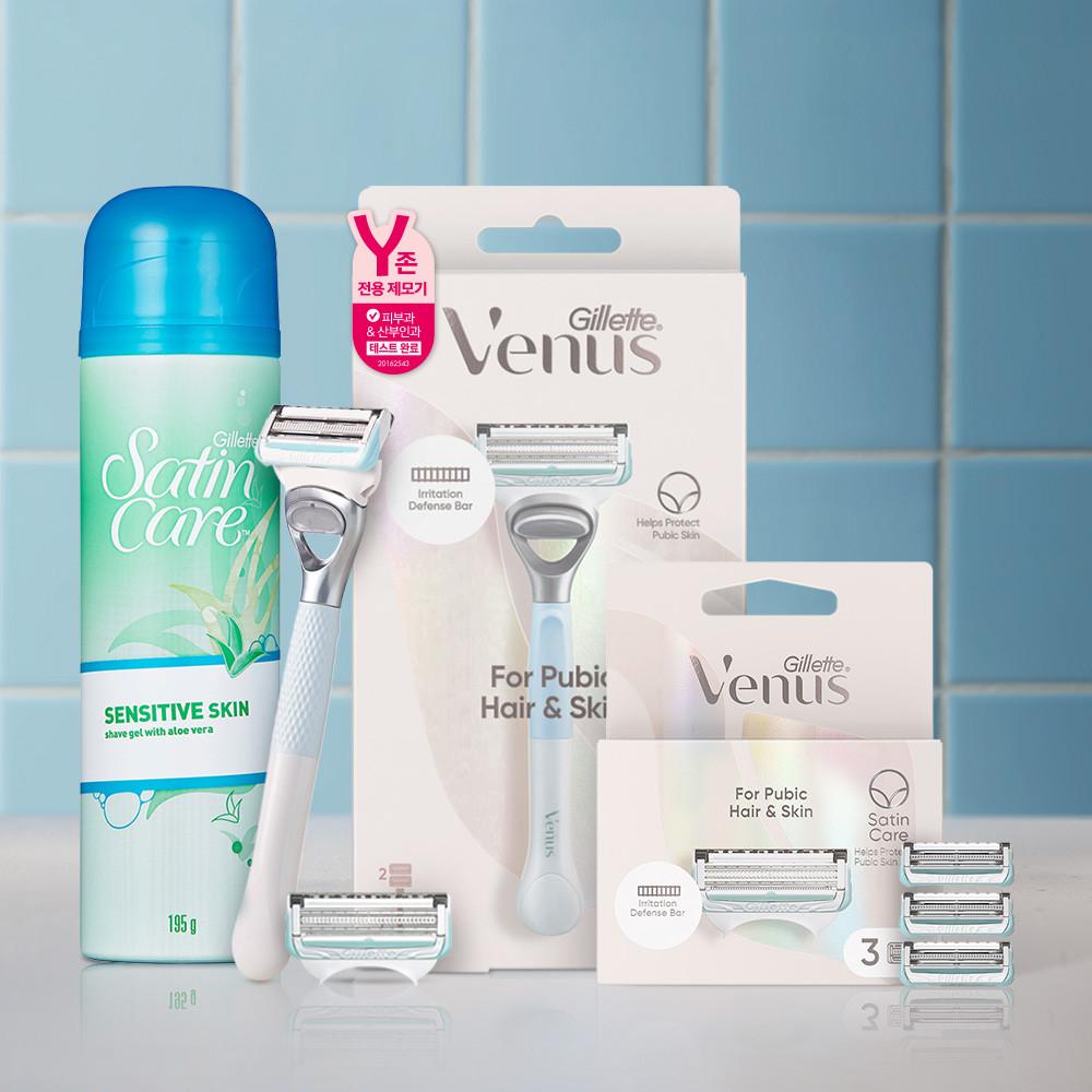 질레트 비너스 Y존 여성용 제모기 핸들 1입+면도날 5입+새틴케어젤 195g 1개