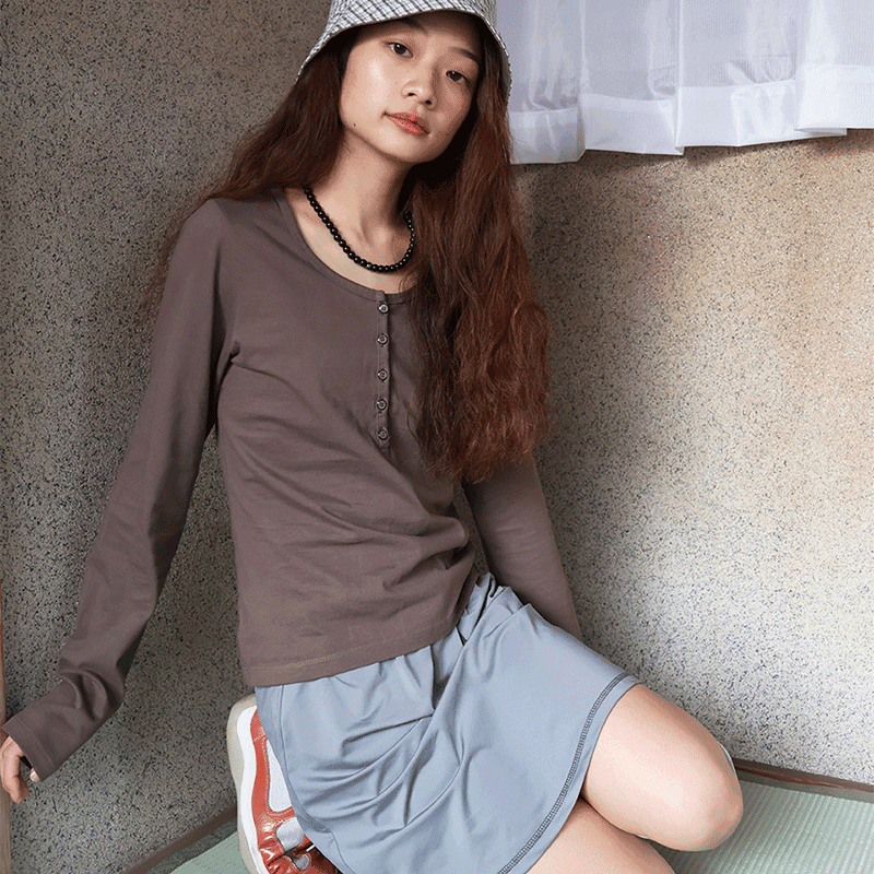 [COLOCYNTH] SOFT LONG SLEEVE T-SHIRT BROWN