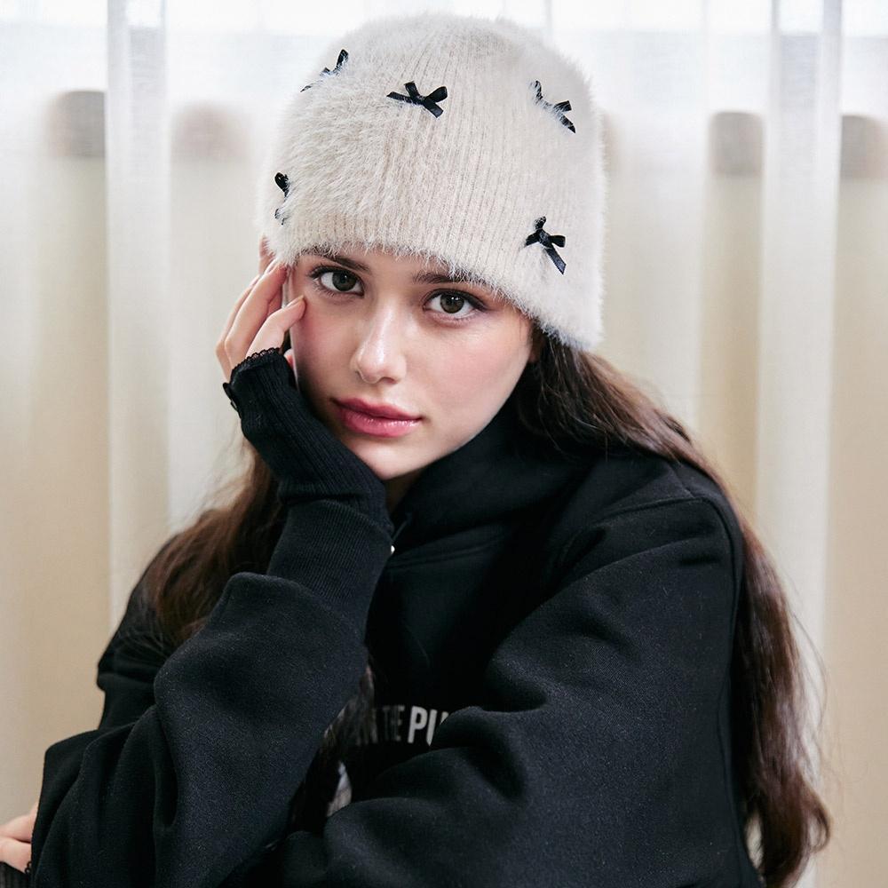 앙고라 리본 니트 비니 [BEIGE]