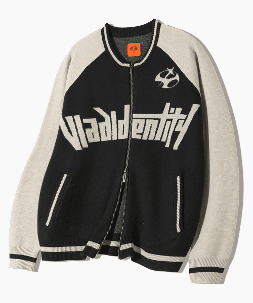 VLAD 2WAY 레글런 아트웍 집업 니트_차콜 그레이