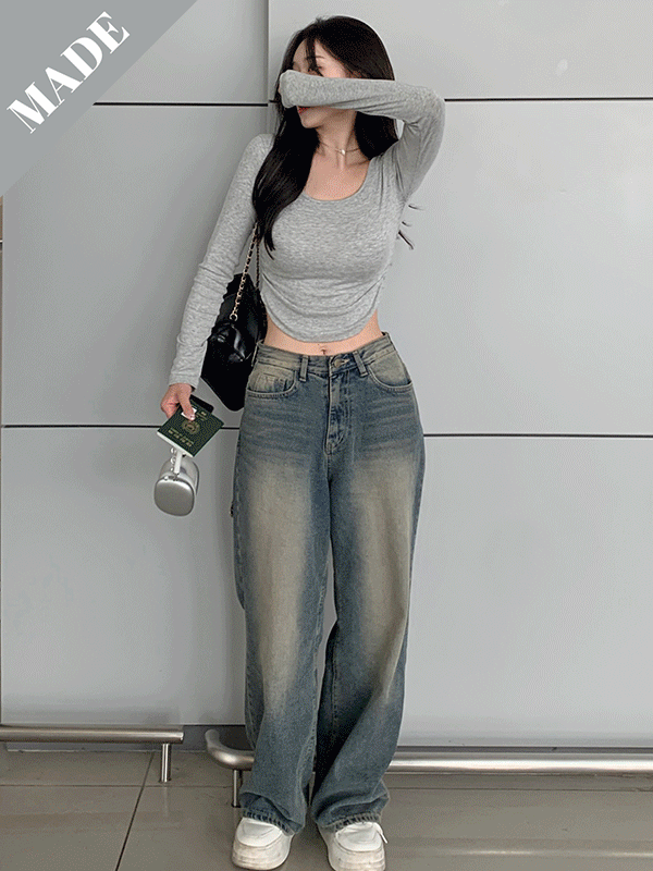 [자체제작] 스모크 워싱 와이드 데님팬츠 (4color)