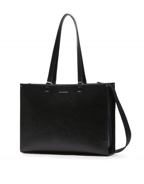 [질바이질스튜어트 X 쭈언니 케미백] 블랙 레더 로고 웨빙 크로스 겸용 라지 쇼퍼백