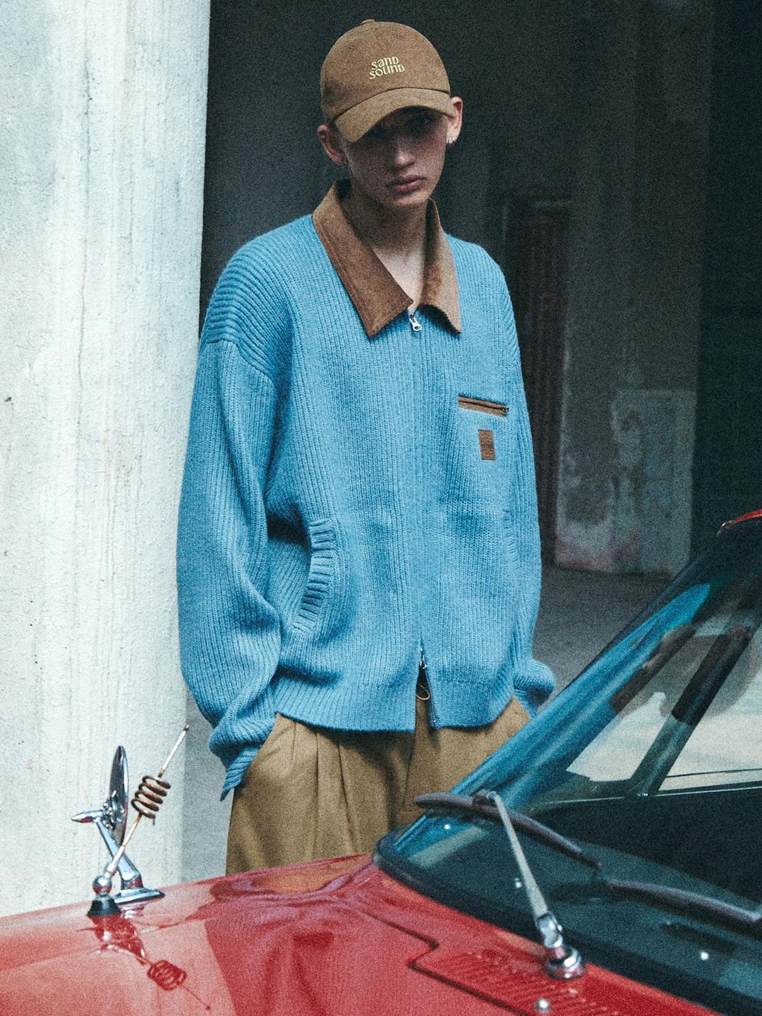 Collar Zip-up Work Cardigan - Sky Blue