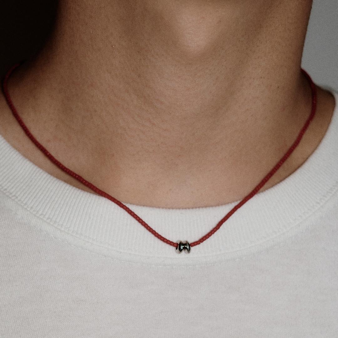 SILVER DONUT NECKLACE RED (M)